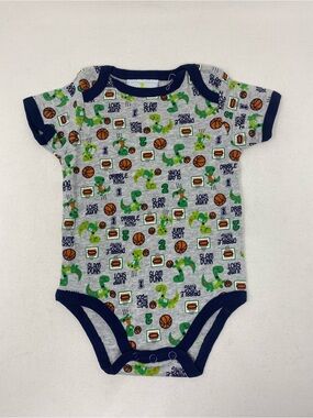 Grey Basketball Dinosaur Print Baby One-Piece Bodysuit 0-3 Months